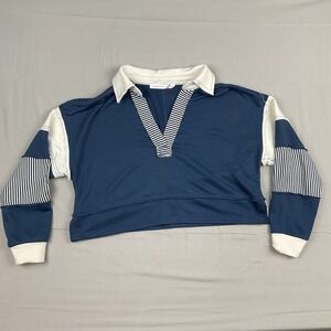 Altard State Blake Cropped Polo Pullover Striped Patchwork Blue Size XS